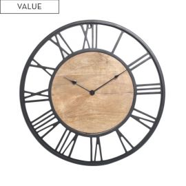 Medium Round 60cm Black and Natural Wood Wall Clock