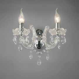 Gabrielle Wall Lamp 2 Light E14 With Glass Sconce & Glass Droplets/Polished Chrome