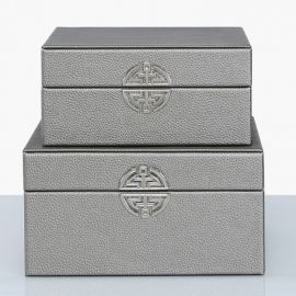 Set Of 2 Pewter Faux Leather Jewellery Boxes