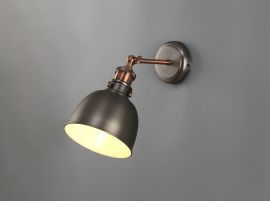 Waldorf Adjustable Wall Lamp, 1 x E27, Antique Silver/Copper/White