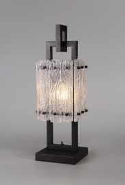 Siren Table Lamp, 1 Light E27, Matt Black/Crystal Sand Glass