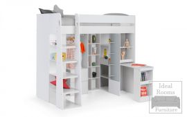 High Sleeper Bed With Wardrobe and Desk - White