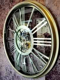 Latin Round 80cm Antique Silver Gears Wall Clock
