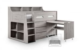 Midsleepeer with Storage and Pull Out Desk - Grey Oak