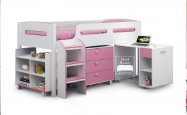 Midsleeper Cabin Bed with Pull Out Desk - Pink