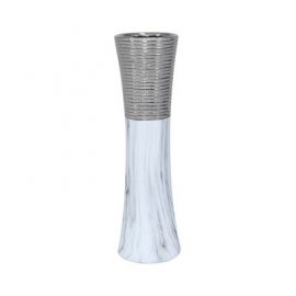 Marble White & Silver Hourglass Shaped Vase