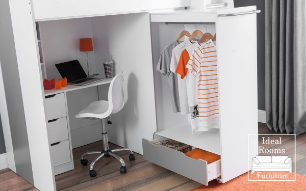 Bed outlet wardrobe desk