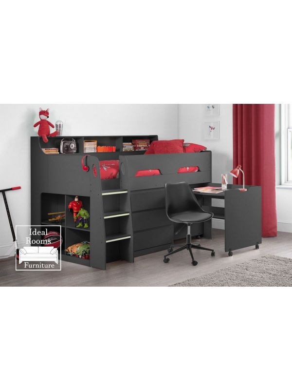 Midsleepeer with Storage and Pull Out Desk - Anthracite