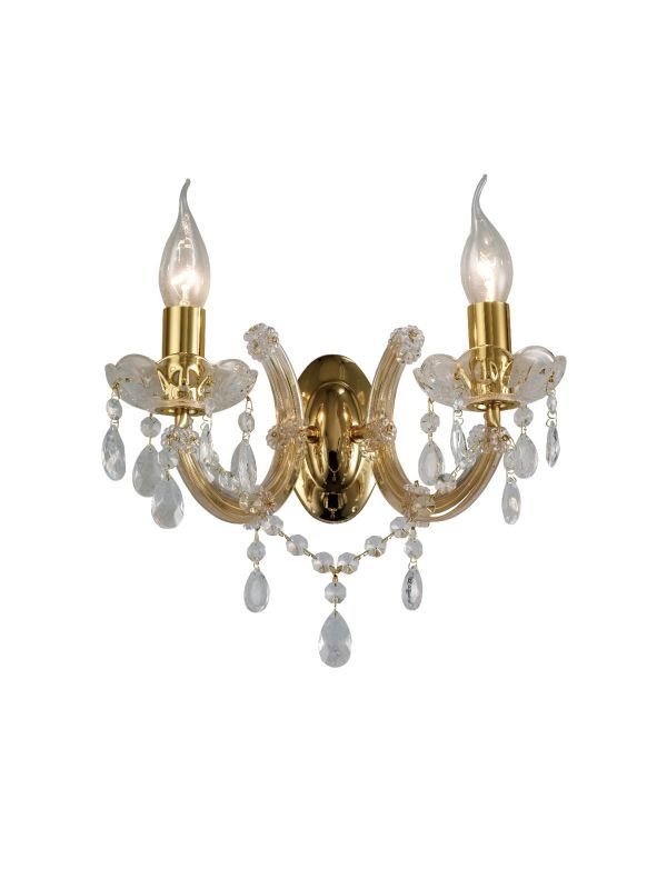 Gabrielle Wall Lamp 2 Light E14 With Glass Sconce & Glass Droplets/Polished Brass