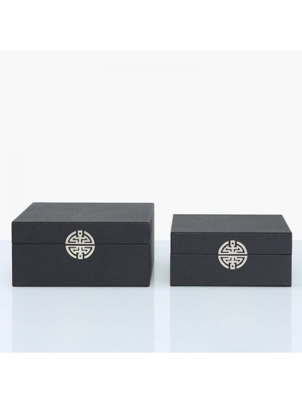 Value Set of 2 Black Faux Leather Jewellery Boxes