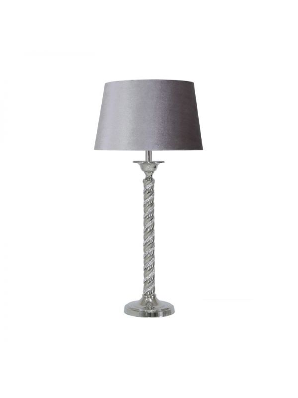 Glitzy Twist Table Lamp with Grey Velvet Shade