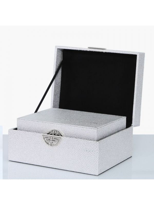 Set Of 2 Silver Faux Stingray Leather Jewellery Boxes