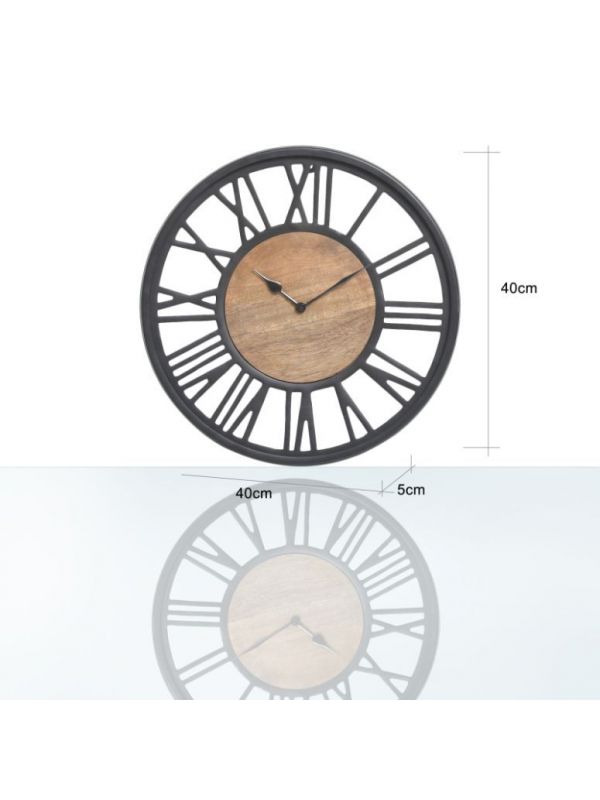 Small Round 40cm Black and Natural Wood Wall Clock 