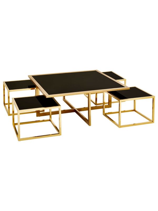 Herman Gold/Black Tempered Glass Coffee Table 4 x Nest Table Set