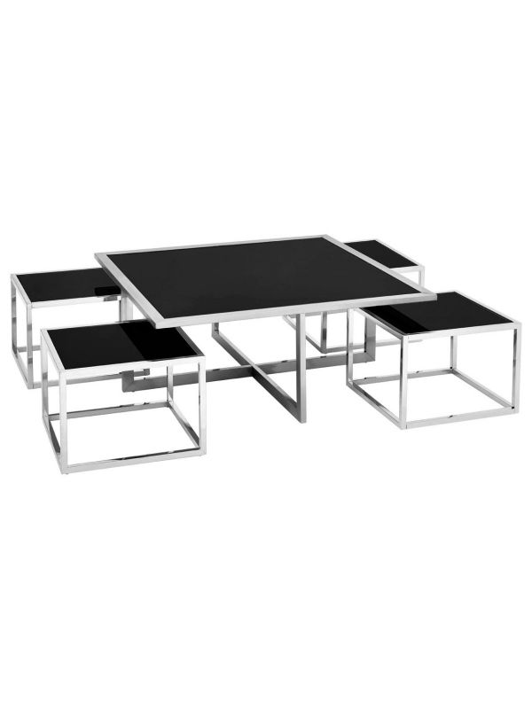Herman Silver Tempered Glass Coffee Table & 4 x Nest Table Set