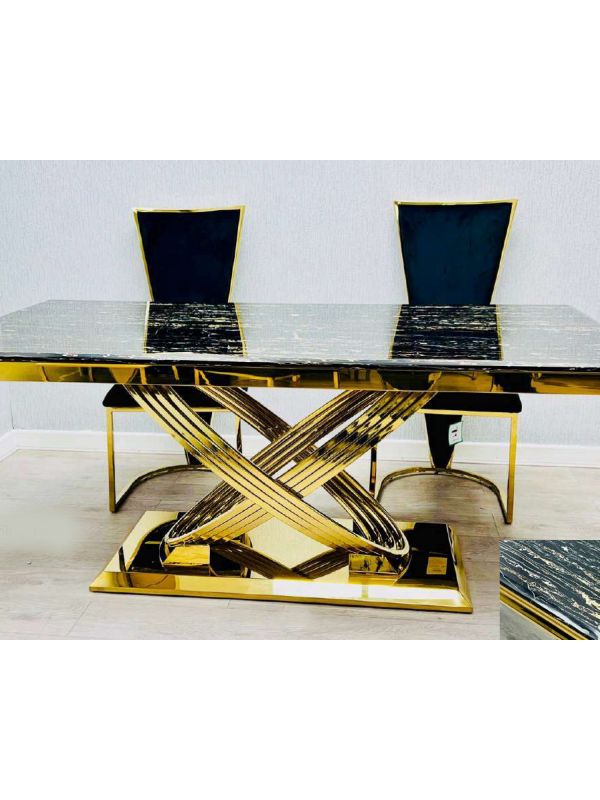 Ellan Black and Gold Marble Dining Table 180cm