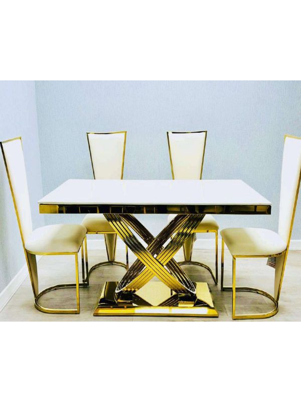 Ellan Cream and Gold Marble Dining Table 180cm