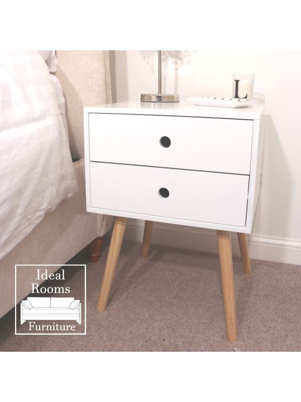 Optimal Scandia 2 Drawer & Wood Legs Beside Cabinet - White