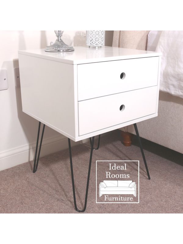 Optimal Telford 2 Drawer & Pin Legs Beside Cabinet - White