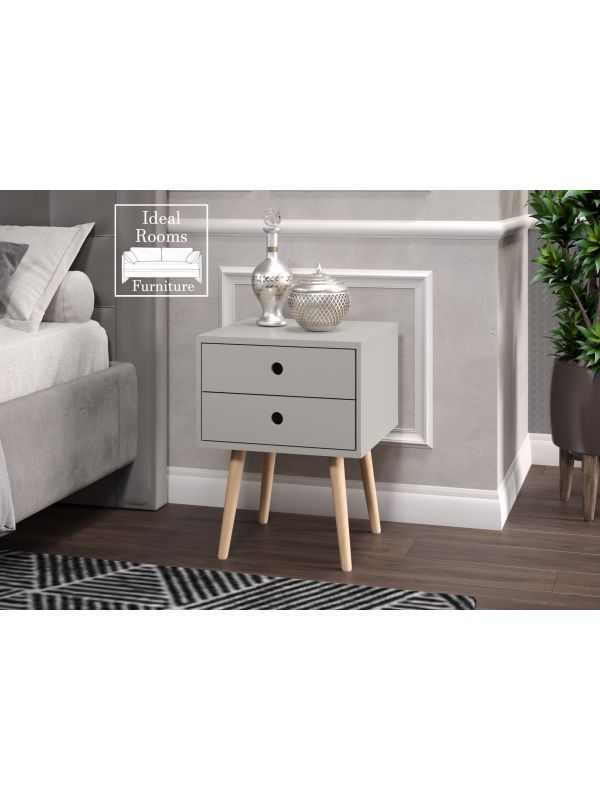 Optimal Scandia 2 Drawer & Wood Legs Beside Cabinet - Grey
