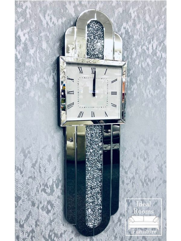 Crushed Diamond Mirrored Wall Hanging Clock
