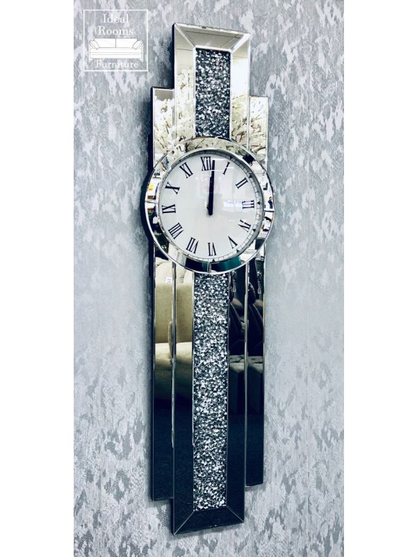 Crushed Diamond Mirrored Wall Hanging Clock