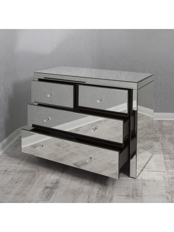 Clear Mirrored 4 Drawer Chest