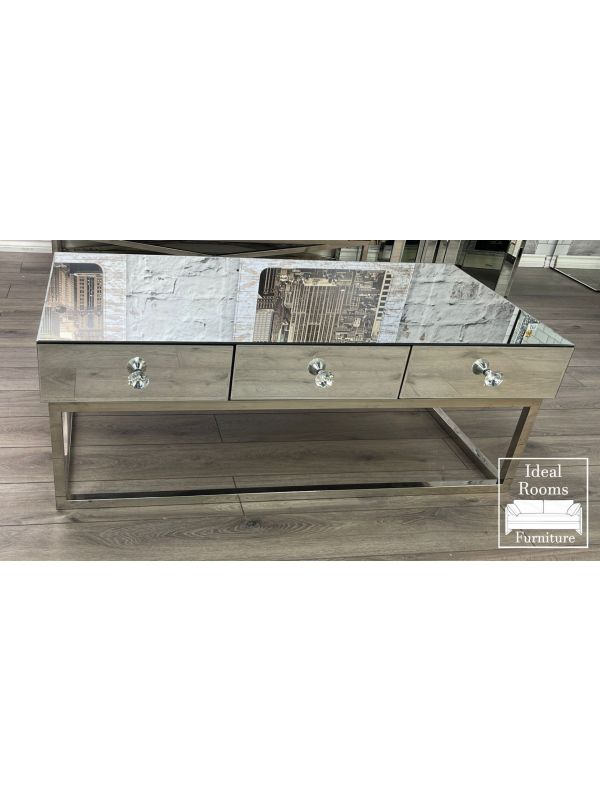 Clear Mirrored Coffee Table 3 Drawer