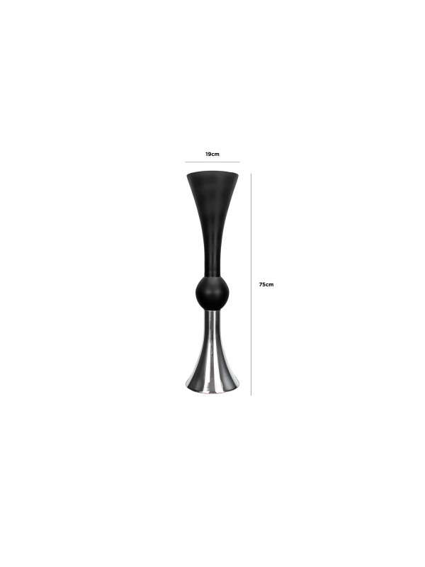 75cm Matte Black & Silver Glass Flute Vase