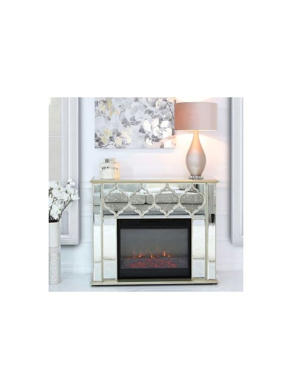 Morocco Gold Mirror Fire Surround with Electric Fire Insert