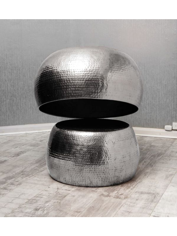 Aluminium Hammered Drum Table Set of 2 SILVER - Coffee Tables