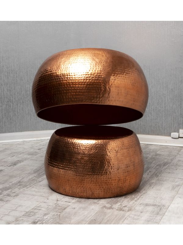 Aluminium Hammered Drum Table Set Of 2 COPPER - Coffee Tables