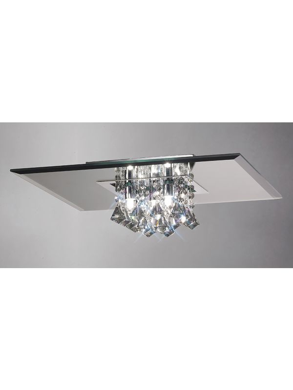 Theos Ceiling, 400mm Square, 5 Light G9 Polished Chrome/Smoked Mirror/Smoked Crystal