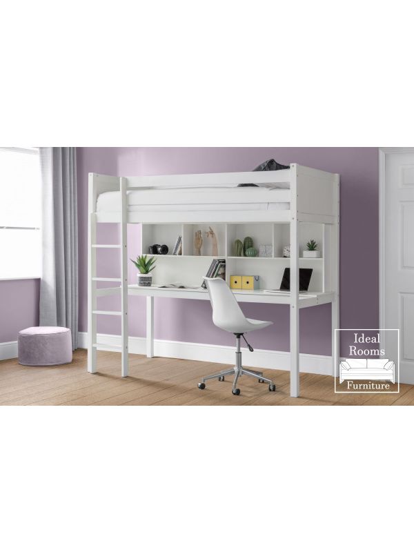 High Sleeper With Desk - White