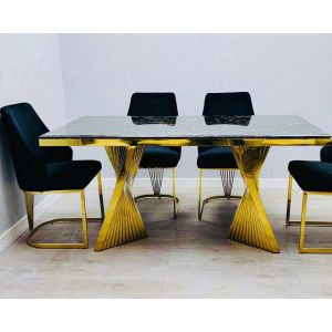 Rava 180cm Black & Gold Marble Dining Table