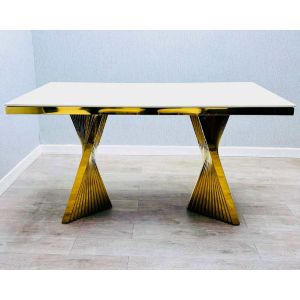 Rava 180cm Cream & Gold Marble Dining Table