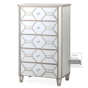 Rosa Mirrored 5 Drawer Tall Chest