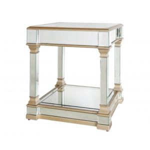 Athena Mirrored End Table with Champagne Painted Trims