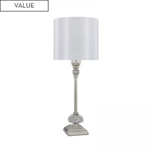 Nickel White Diamante Candlestick Table Lamp