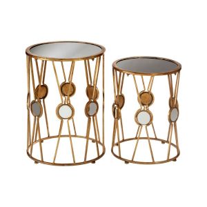 FAZIA SET OF 2 X-DESIGN ROUNDED TABLES - Gold