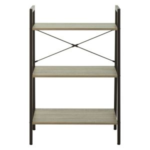 Three Tier Grey Oak Veneer Ladder Shelf Unit