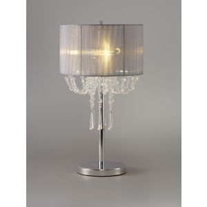 Freida Table Lamp With Grey Shade 3 Light E14 Polished Chrome/Crystal