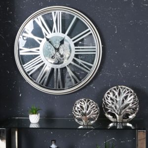 Round 80cm Silver Gears Wall Clock
