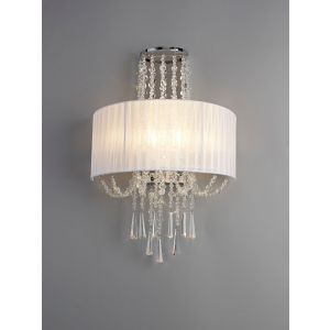 Freida Wall Lamp With White Shade 2 Light E14 Polished Chrome/Crystal