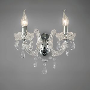 Gabrielle Wall Lamp 2 Light E14 With Glass Sconce & Glass Droplets/Polished Chrome