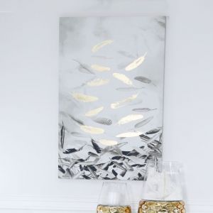 Black and Gold Feather Print Canvas Wall Art