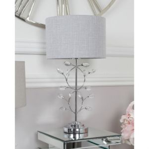 Chrome Metal Table Lamp With Light Grey Shade