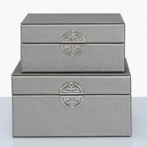 Set Of 2 Pewter Faux Leather Jewellery Boxes