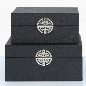 Value Set of 2 Black Faux Leather Jewellery Boxes