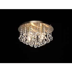 Acton Flush Ceiling 4 Light E14, 380mm Round, Antique Brass/Sphere Crystal